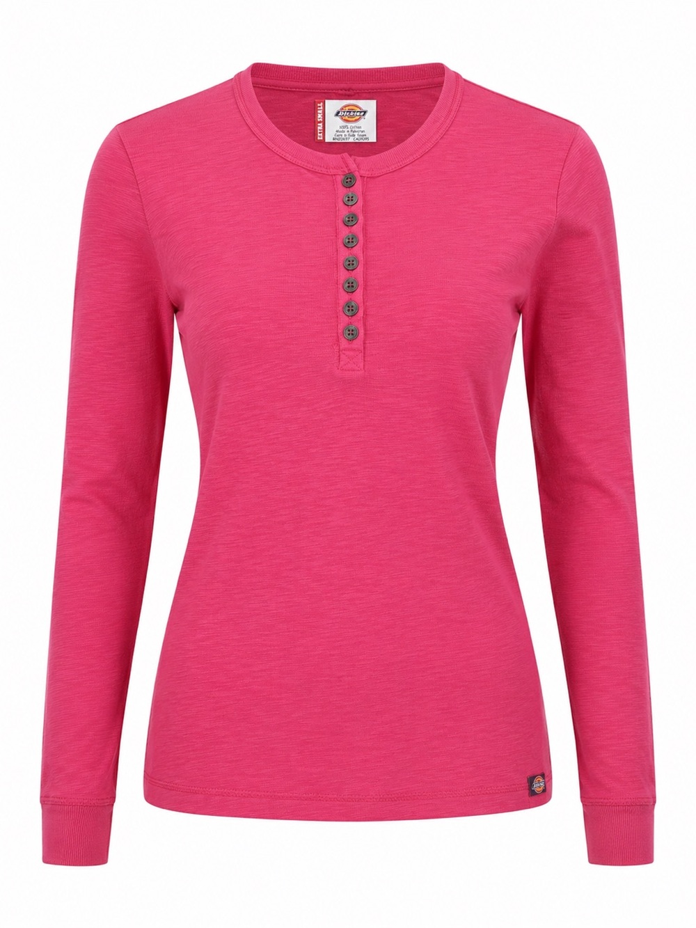 NWT Dickies Women’s Slub Thermal Henley Shirt XS Cherry Pink Long Sleeve